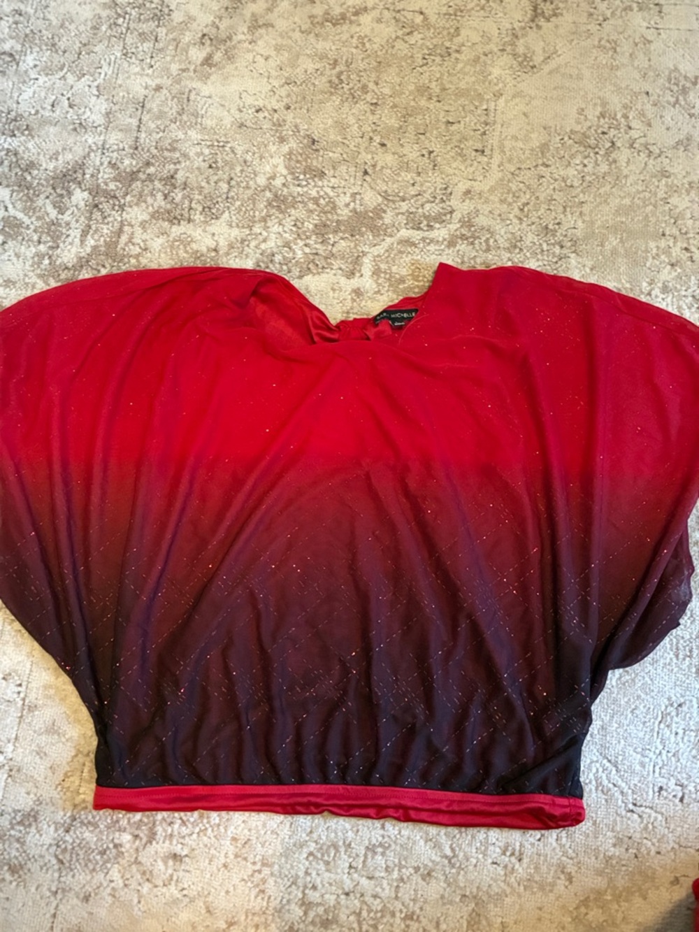 Red Ombre Glitter Dolman Sleeve sheer blouse large